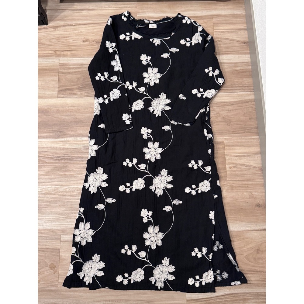 XIMO Black Floral Print Midi Dress Long Sleeve‎ Bohemian Women's Size M x2